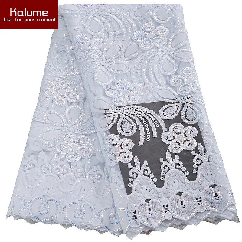 

Kalume Latest African Milk Silk Tulle Lace Fabric With Sequins High Quality French Nigerian Mesh Lace Fabrics For Wedding F2950