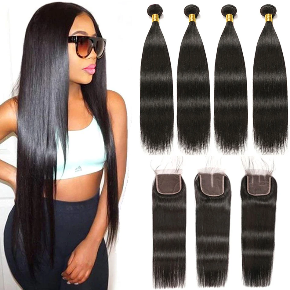 

12A Raw Straight Virgin Hair Bundles With HD Frontals Meche Bresilienne Brazilian Born Straight Human Hair 3 Bundle With Closure