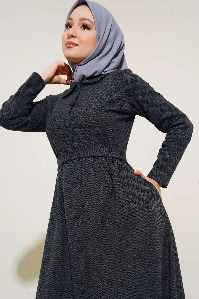 

Women Turki Clothing Buttoned Belted Dress Abaya Dubai Hijab Muslim Sweatshirt Stylish Hoodies Long Sleeve Maxi Moroccan Kaftan