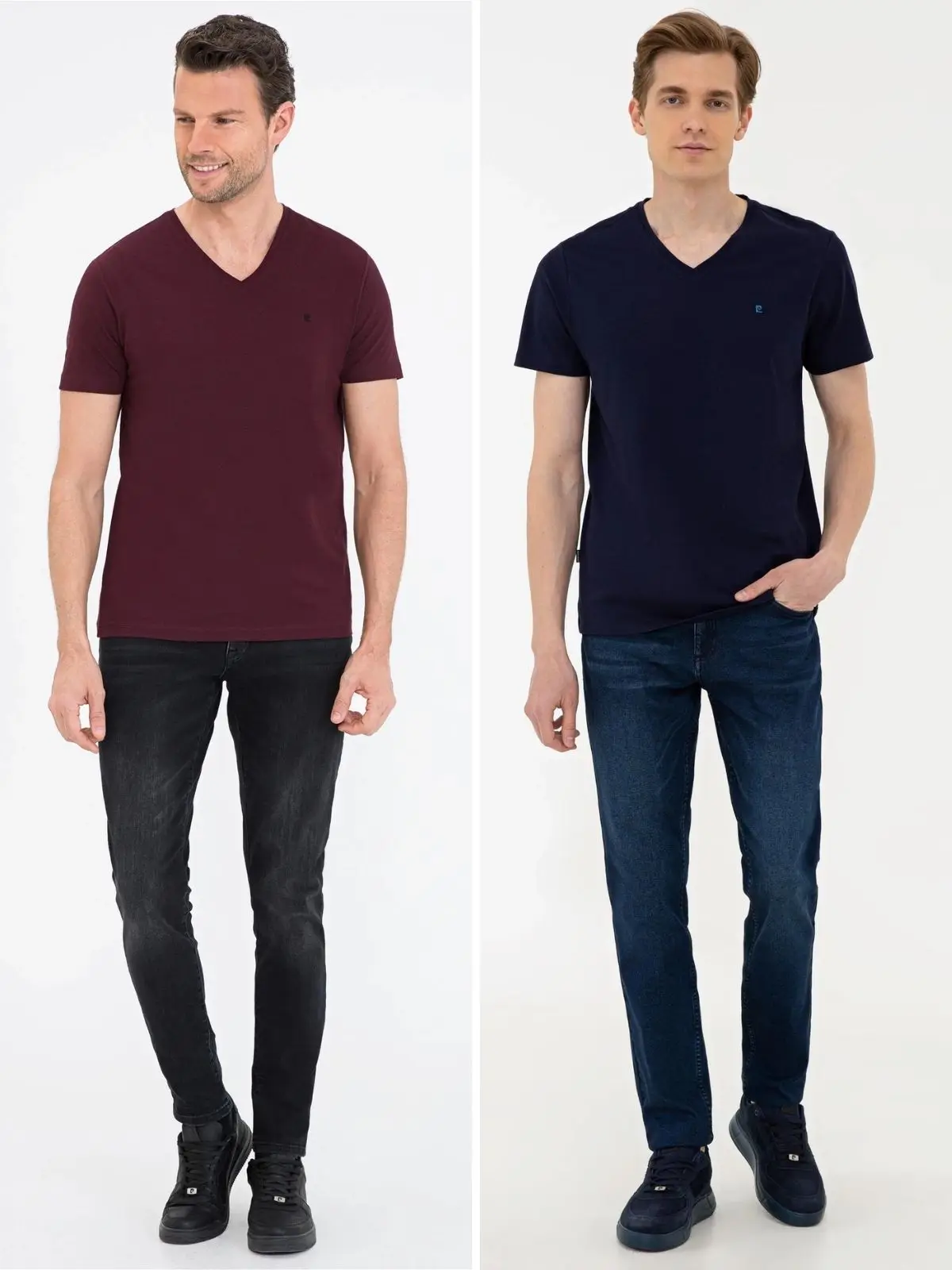 

Pierre Cardin V-Neck Slim Fit Basic T-Shirt, 100% Cotton Solid Color No Pocket Tops Short Sleeves Casual Summer
