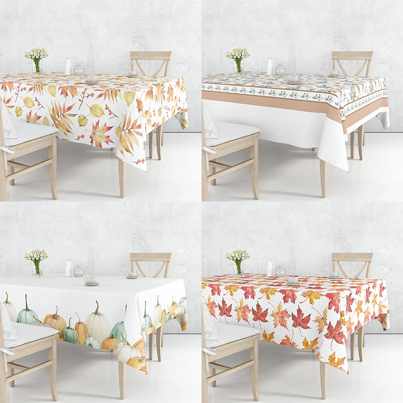 

Welcome Thanksgiving Autumn Rose Pumpkins Leaves Flax Tablecloth Table Dustproof Cover Heat Resistant Decor Multiple Sizes