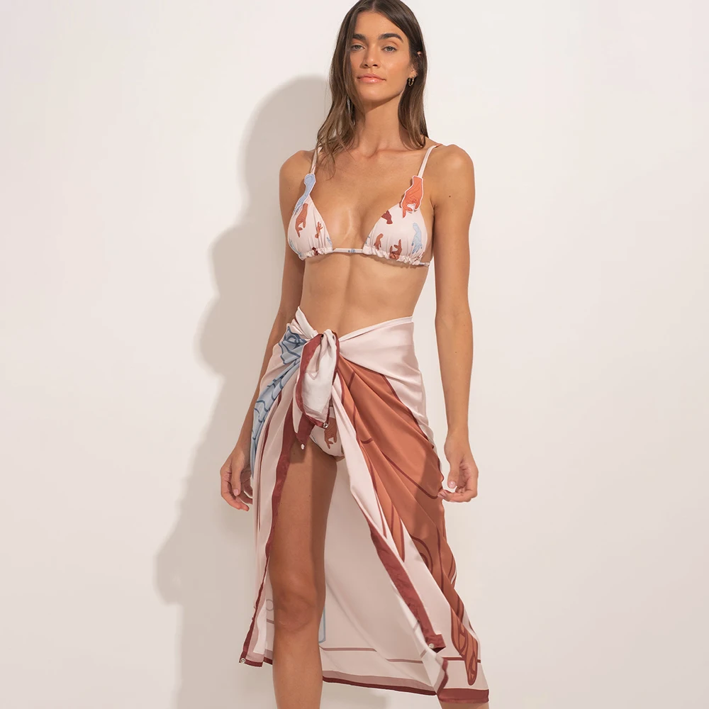 High Waist Women S Bikini White Printed Swimsuit Lace Up Backless Hollow Out Beach