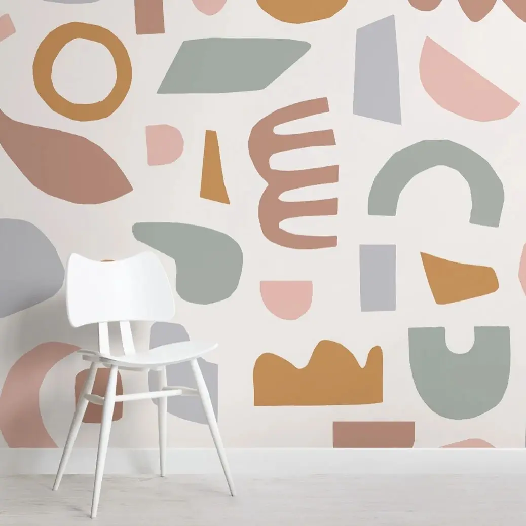 

Cutout Pastel Rustic Abstract Shapes Wallpaper Mural, Modern Simple Lines Geometric Wallpapers