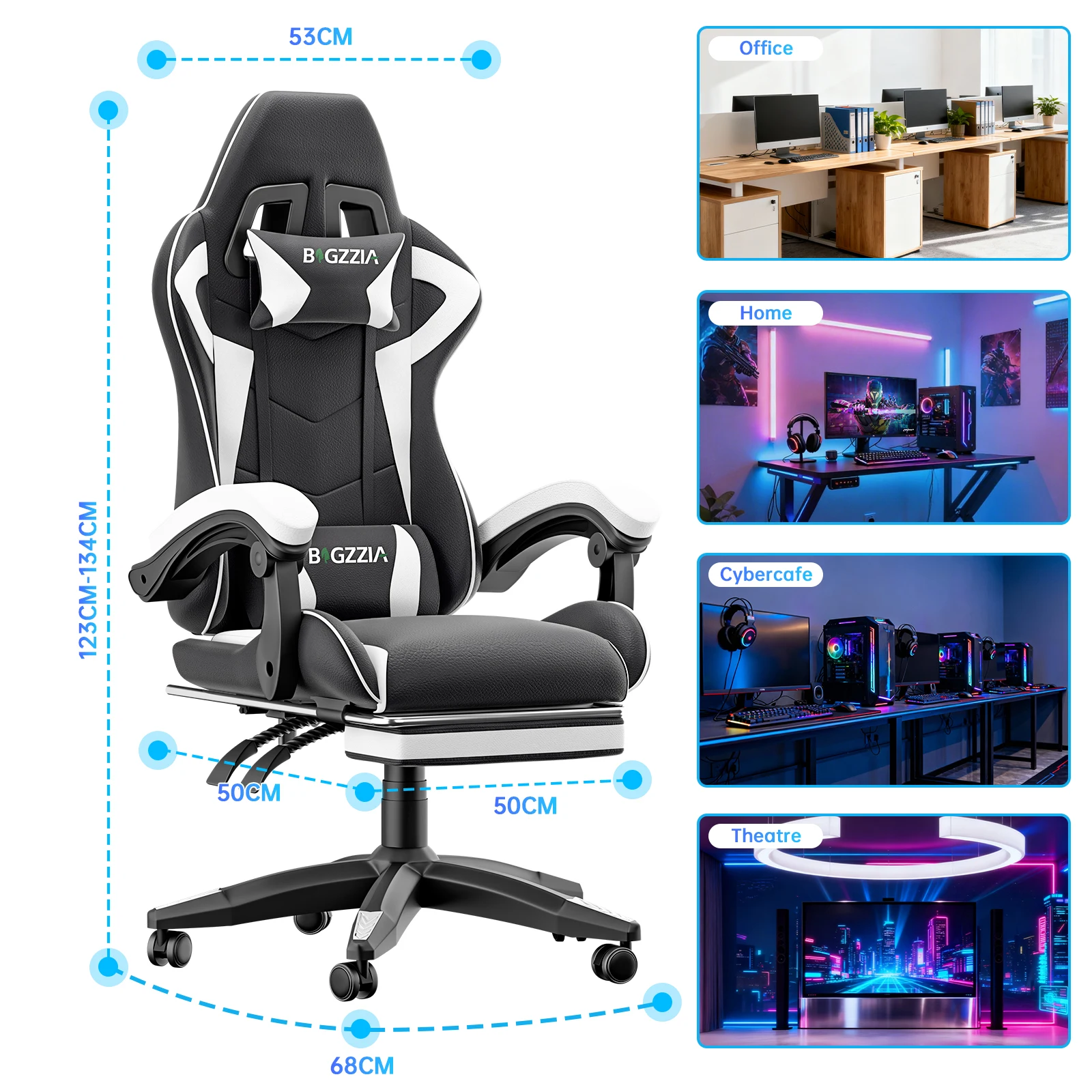 Gaming Chair with Footrest Gamer Chairs Ergonomic with Lumbar Cushion Headrest Gaming Chair Height Adjustable Computer Chair Gaming Chair with Footrest Gamer Chairs Ergonomic with Lumbar Cushion Headrest Gaming Chair Height Adjustable Computer Chair
