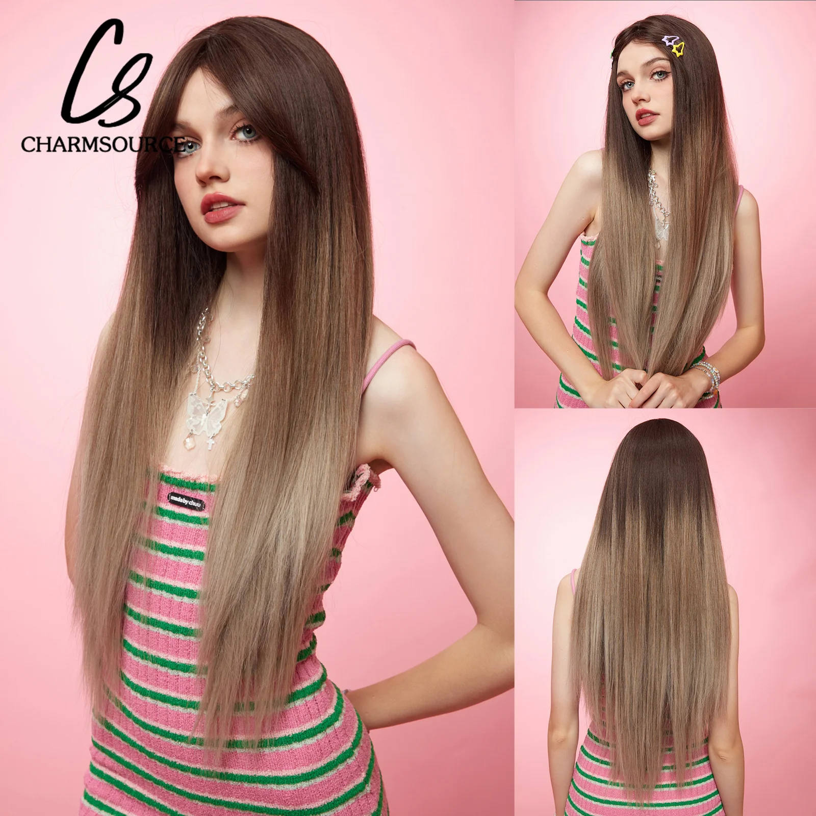 CharmSource Ombre Brown Blonde Long Straight Synthetic Wigs with Bangs Cosplay Wig for Women High Temperature Natural Fake Hair
CharmSource Ombre Brown Blonde Long Straight Synthetic Wigs with Bangs Cosplay Wig for Women High Temperature Natural Fake Hair