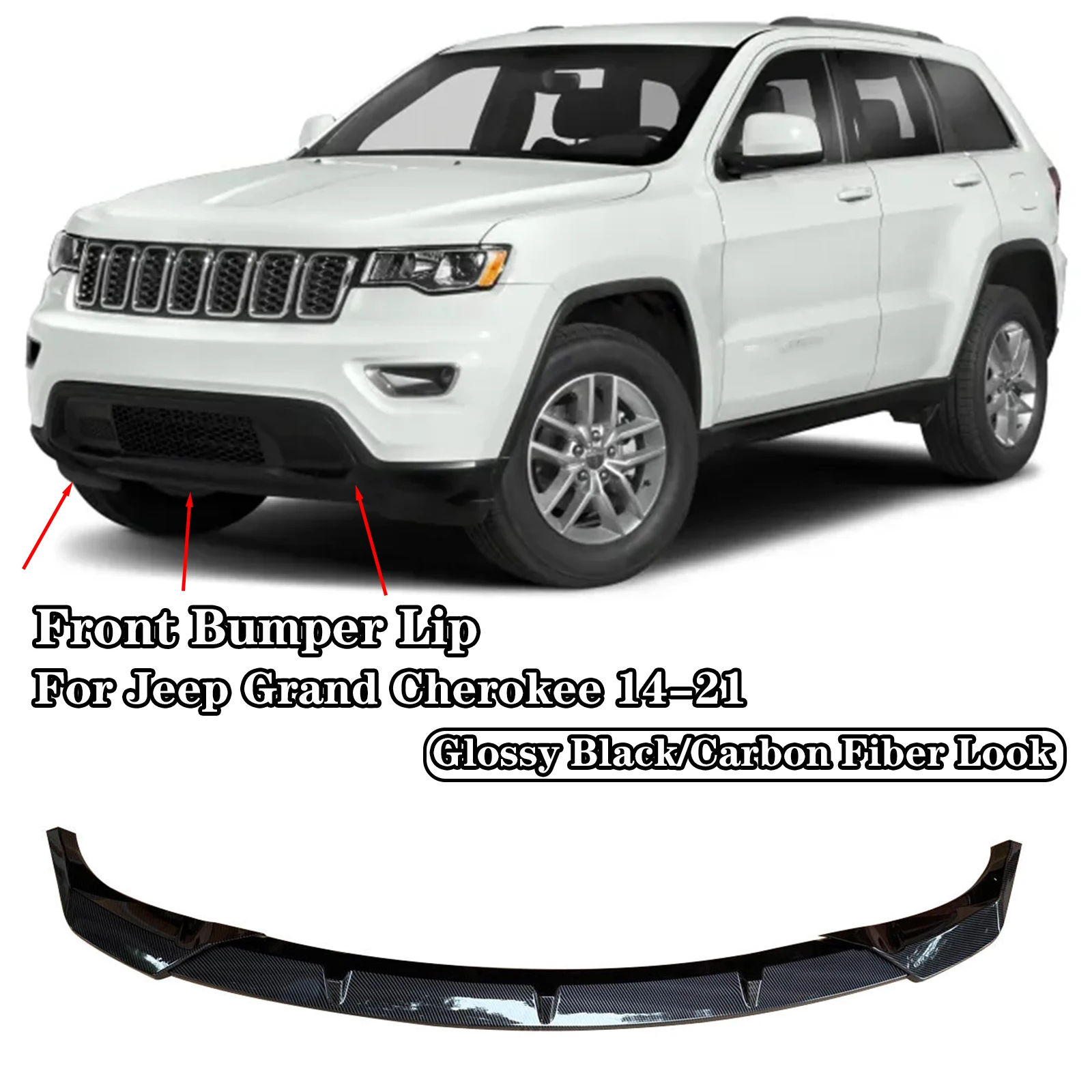 

Front Bumper Lip Spoiler For Jeep Grand Cherokee Base Version 2014-21 Carbon Fiber Look Glossy Black Matte Black Lower Body Kit