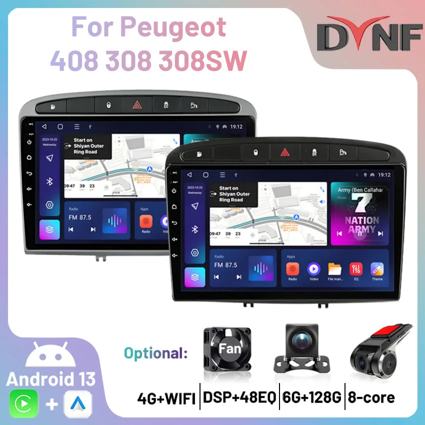 

Wireless Carplay 2 Din Car Radio 4G WIFI Android 13 Multimedia Stereo Player GPS Navigation Autoradio For Peugeot 408 308 308SW