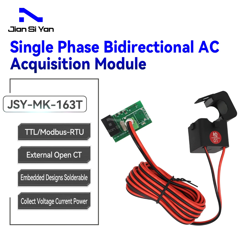 

JSY-MK-163T 100A Single Phase Bidirectional Alternating Current Mini Digital Voltmeter Ampermetr TTL Communication Energy Meter