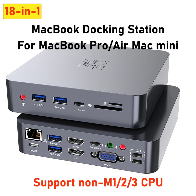 

18 in 1 USB dual Type-C hub docking station 2x HDMI For laptop accessories MacBook Pro/Air Mac mini Satechi Thunderbolt Dock HD