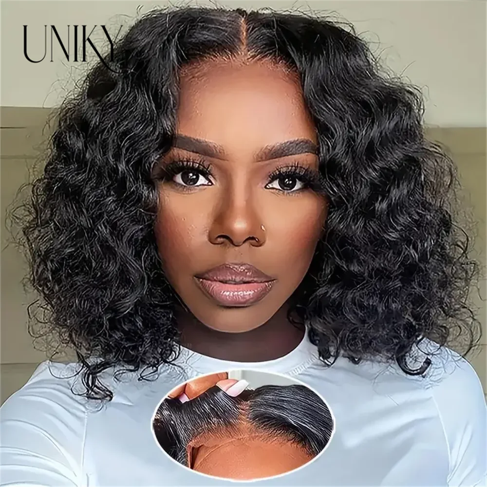 

Glueless Ready To Wear 4x4 Transparent HD Lace Frontal Human Hair wigs Short Bob Wig Deep Wave Human Hair Wigs For Women