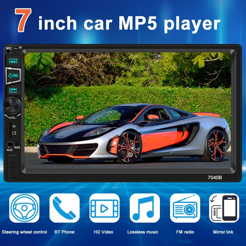 

Ahoudy 2 Din 7 Inch Car Radio HD Touch Screen Car Stereo Carplay Bluetooth DC 12V FM Aux-Input Multimedia MP5 Player TF FM USB