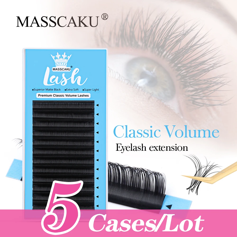 

5case/lot MASSCAKU C CC D DD Curl Individual False Lashes Natural Soft Silk Eyelashes Faux Mink Classic Volume Lash Extension