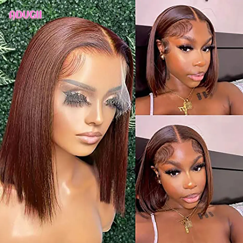 Straight Short Bob Human Hair Wigs Chocolate Brown Transparent 13x4 Lace Frontal Wig Remy Colored Human Hair Wig For Women
Straight Short Bob Human Hair Wigs Chocolate Brown Transparent 13x4 Lace Frontal Wig Remy Colored Human Hair Wig For Women