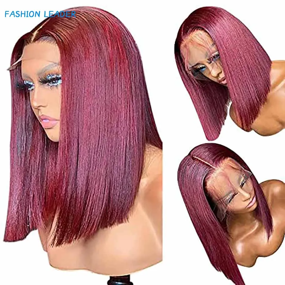 

99J Burgundy Short Bob Wig 13X4 Lace Front Wigs For Black Women Brazilian Human Hair Red Highlighted Colored Lace Closure Wig