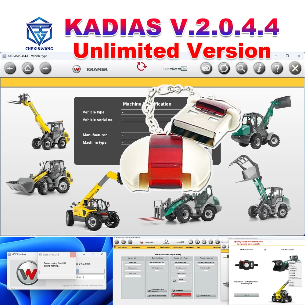 

New KADIAS V.2.0.4.4 Unlimited Upgrade 5 Level for Kramer Neuson Wacker Weidemann Support CANFox EC2112 IFM USB/CAN-RS232 Tool