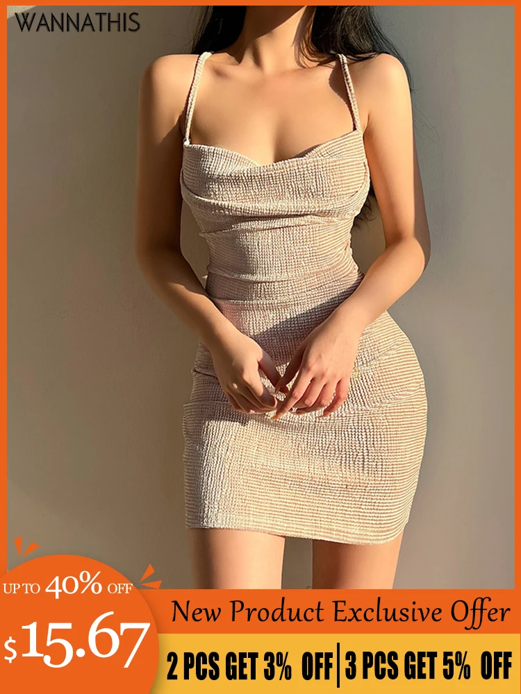 

WannaThis Pile Collar Bodycon Mini Dress Woman Evening Sexy Elegant Summer 2022 Backless Night Clubwear Prom Chic Vestidos Cami