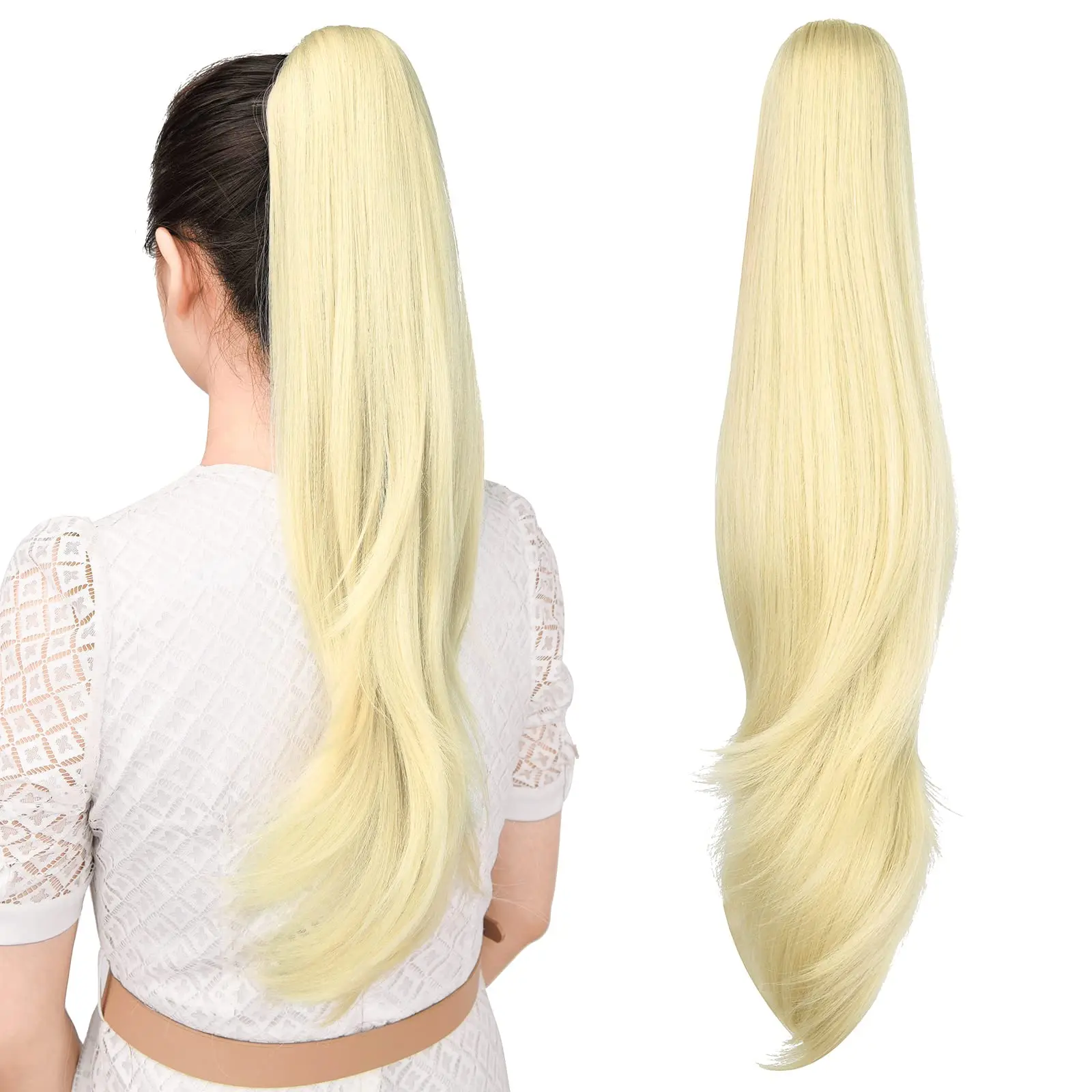 

#613 Bleach Blonde Straight Ponytail Extensions Brazilian 100% Remy Hair Clip In Drawstring Ponytail Human Hair for Women