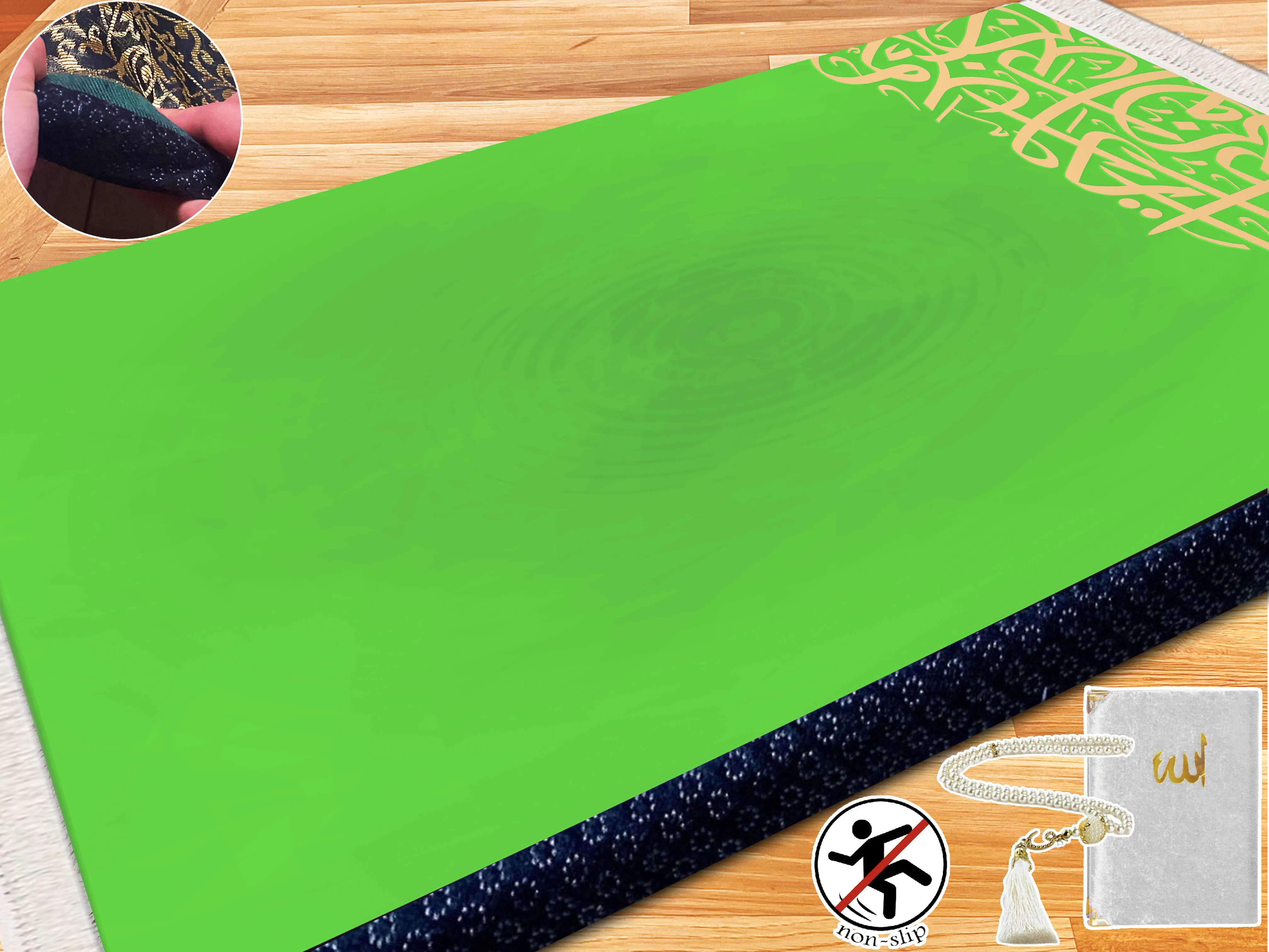 

Extra Thick Foam Padded Turkish Green Gold Prayer Rug, Luxury Yaseen, Soft Praying Mat Carpet & Pearl Tasbeeh, İslamic Gift Set