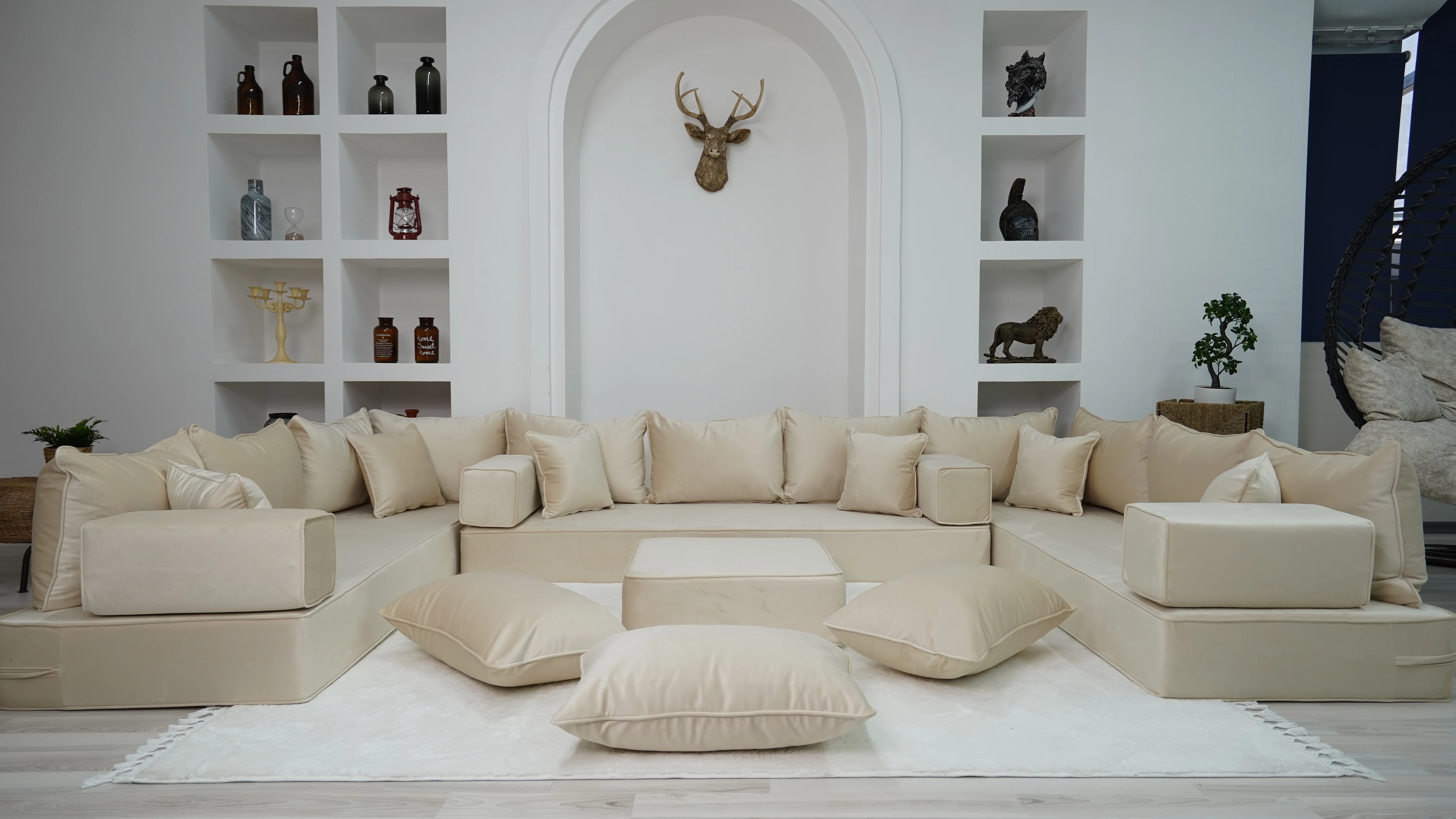 8" Thickness Velvet Beige Color U Shaped Floor Seating Sofas, Sofa Bed, Moroccan Home Decor Furniture, Sectional Sofas
8" Thickness Velvet Beige Color U Shaped Floor Seating Sofas, Sofa Bed, Moroccan Home Decor Furniture, Sectional Sofas