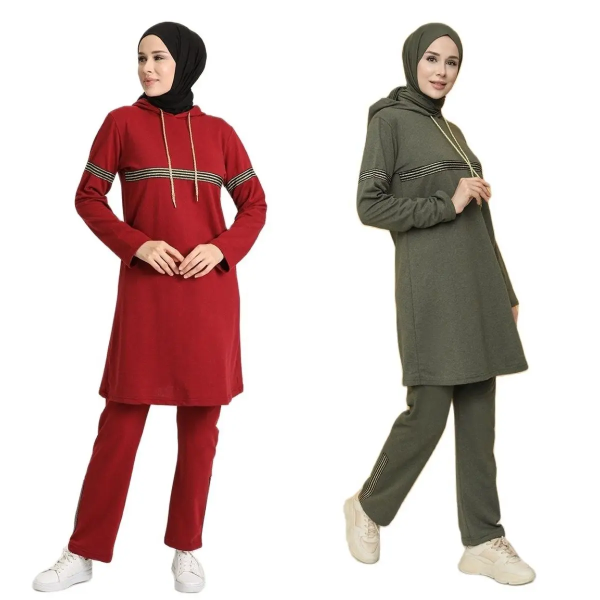 

Women Tracksuit Set Hooded Rope Detail Unlined Long Sleeve Seasonal Summer Women Hijab Clothing Muslim Fashion Stylish