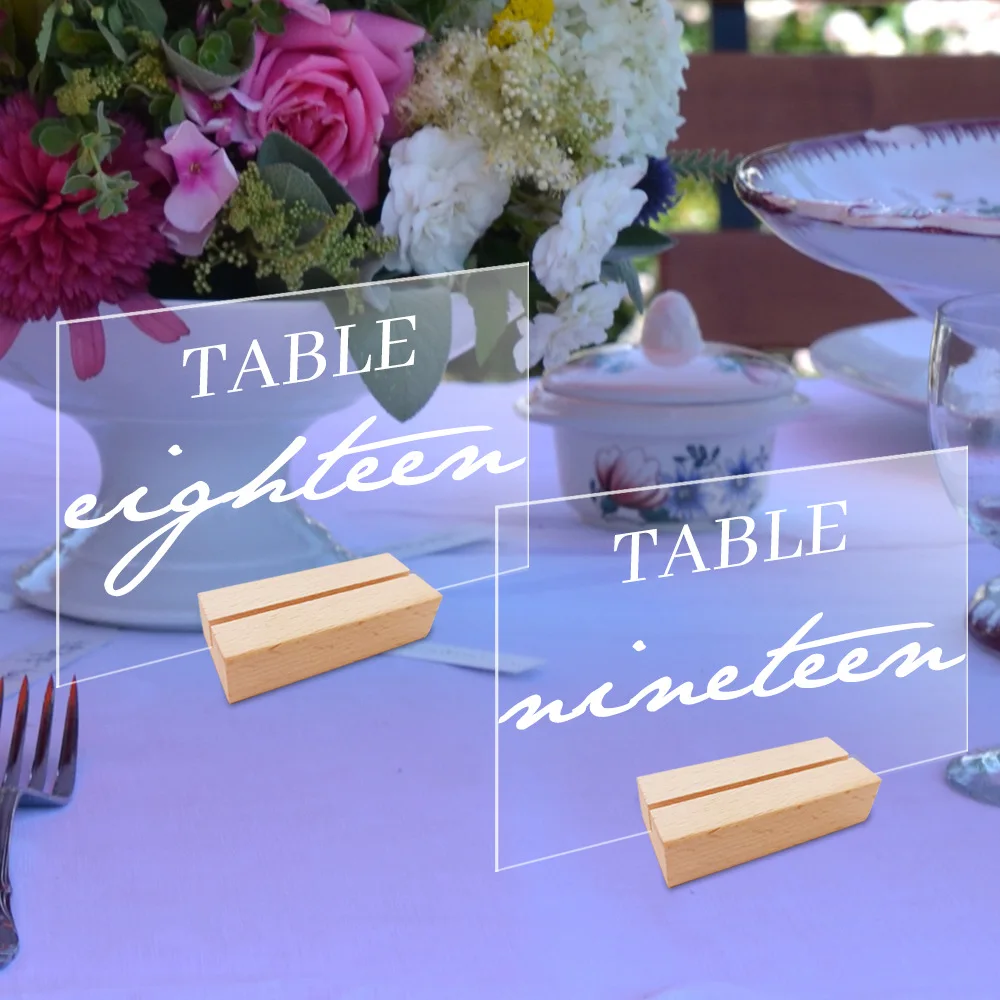 Blank Clear Acrylic Table Sign with Wooden Stand, Menu Table Number Picture Stand Holder for DIY Wedding Event Party Decoration
Blank Clear Acrylic Table Sign with Wooden Stand, Menu Table Number Picture Stand Holder for DIY Wedding Event Party Decoration