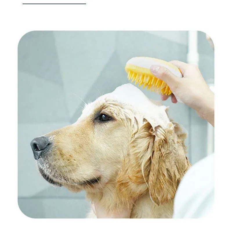 

Pet Bath Brush Cat Artifact Dog Supplies Complete Set Massage Comb Grooming Soothe With Shampoo Dispenser Soft Silicone Bristle