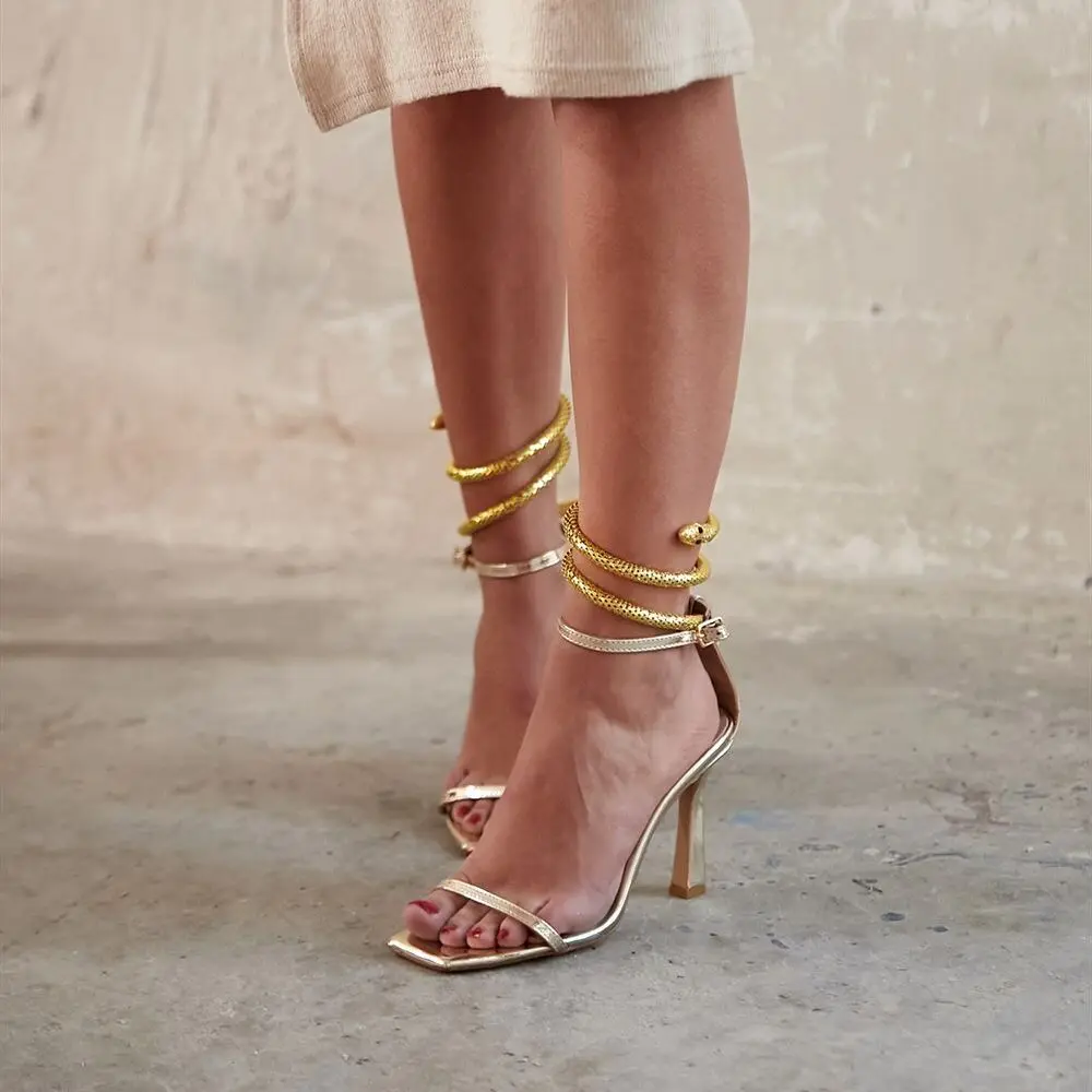 Serpens Interior Genuine Leather Exterior Quality Faux Leather Ankle Strap Slim High Heels Snake Anklet Gold Color Sandals Poshn
Serpens Interior Genuine Leather Exterior Quality Faux Leather Ankle Strap Slim High Heels Snake Anklet Gold Color Sandals Poshn
