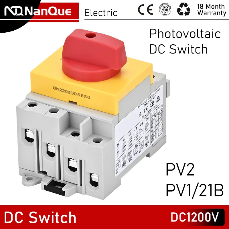 Photovoltaic Isolating Switch 1200V 1000V 500V DC Switch Positive + Negative Cut Off 32Amp DIN Rail Mounting Rotary Switch
Photovoltaic Isolating Switch 1200V 1000V 500V DC Switch Positive + Negative Cut Off 32Amp DIN Rail Mounting Rotary Switch