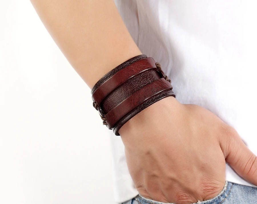 Tyo fecho duplo preto & marrom cor pulseira de couro do plutônio 18-20cm tamanho cinto pulseiras para festa de aniversário presente atacado Tyo fecho duplo preto & marrom cor pulseira de couro do plutônio 18-20cm tamanho cinto pulseiras para festa de aniversário presente atacado