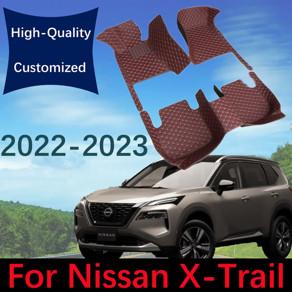 

Custom Leather Car Floor Mats For Nissan X-Trail Rogue 2022 2023 Automobile Carpet Rugs Foot Pads Interior Accessories