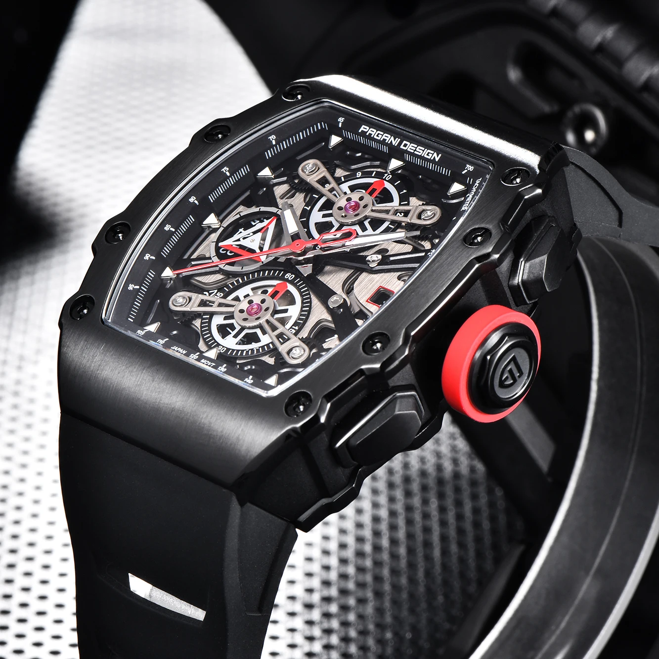 

Pagani Design 2023 New Men's Watches Skeleton Quartz Watch For Men 100M Waterproof Sport Chronograph Rectangle AR Sapphire glass