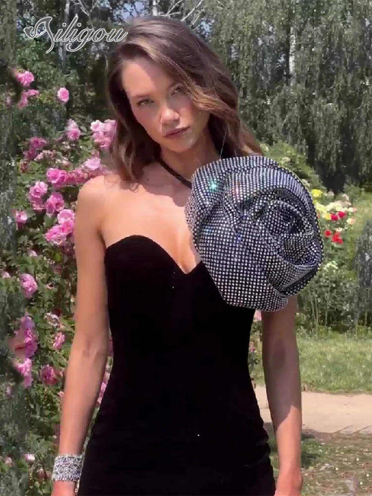 Ailigou 2024 Новинка женское платье без бретелек с открытой спиной Бриллиантовая кисточка цветок Элегантное женское платье 
Ailigou 2024 Новинка женское платье без бретелек с открытой спиной Бриллиантовая кисточка цветок Элегантное женское платье