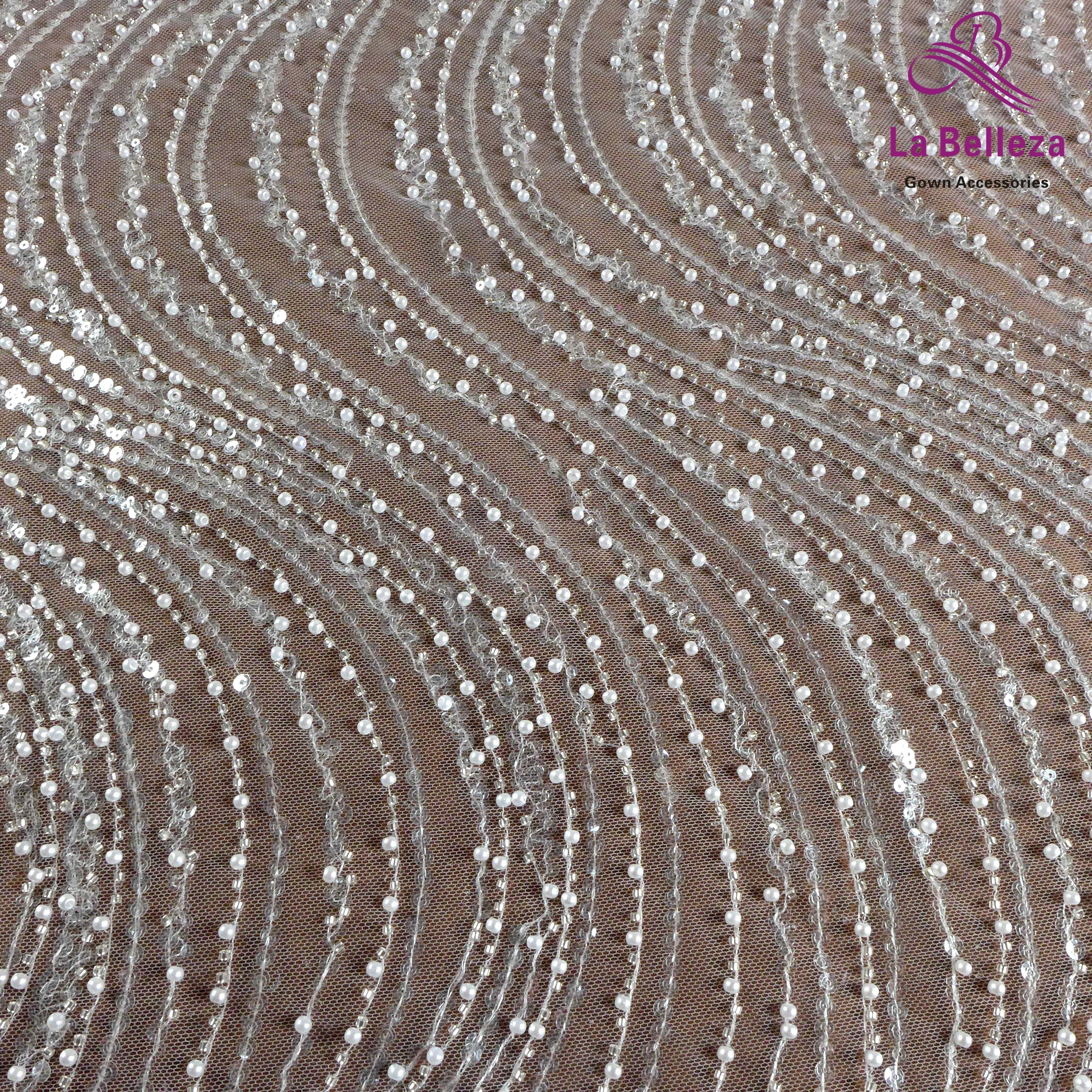 La Belleza New 1 yard off white beaded and pearls on tulle wedding dress lace fabric 51" width
La Belleza New 1 yard off white beaded and pearls on tulle wedding dress lace fabric 51" width