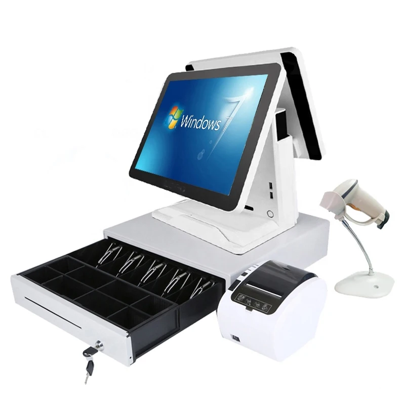 

Hot Selling 15+15'' Capacitive Touch Screen Cash Register Double Monitor PC POS System Point of Sales