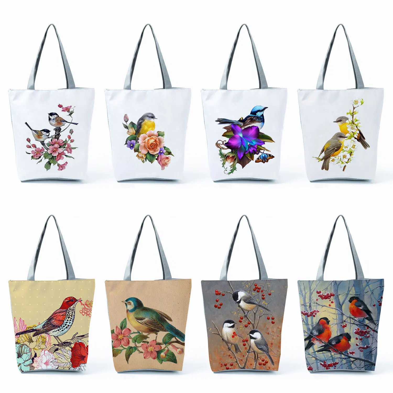 

Outdoor Customizable Handbags Casual Women's Shoulder Bag Cute Lark Parrot Bird Print The Tote Bag Large Capacity Shopping Bags