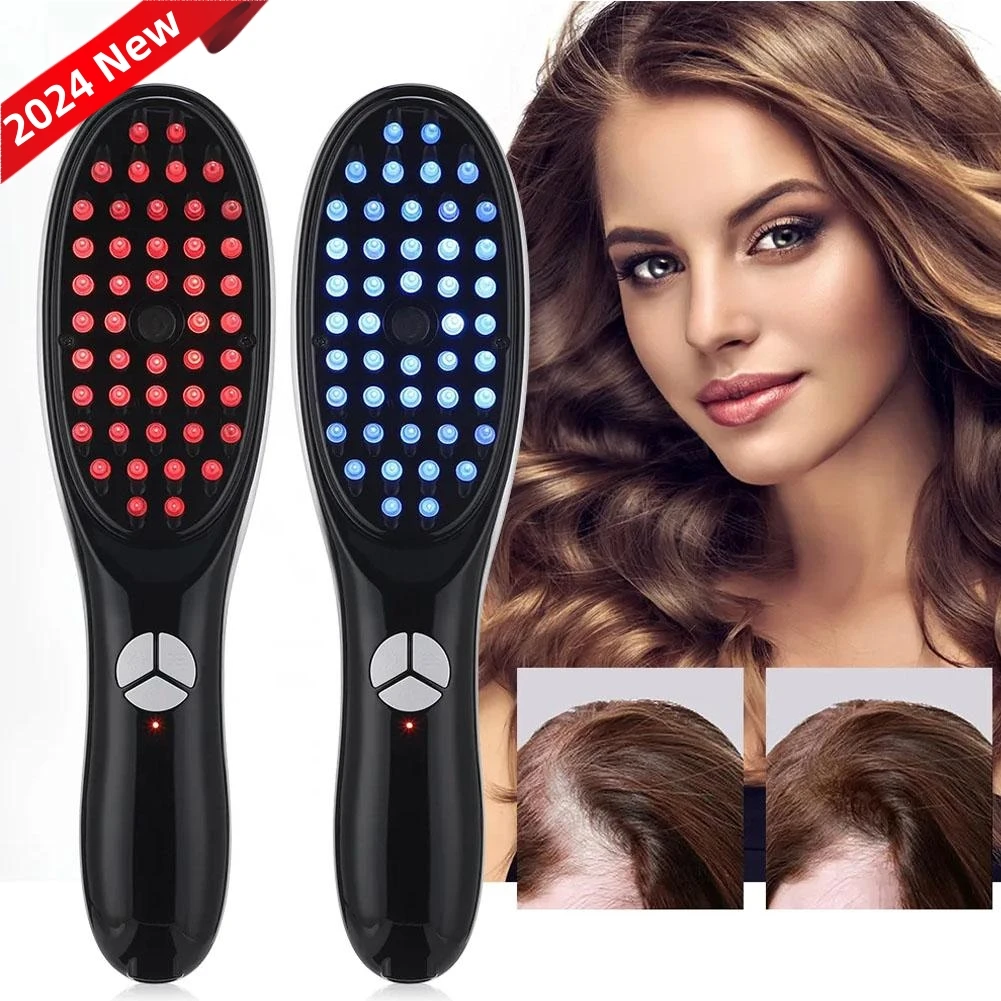 

Electric Massage Comb Blue Red Light Therapy Vibration Ion Hair Brush Negative Massager Spray Scalp Massage Y3m6