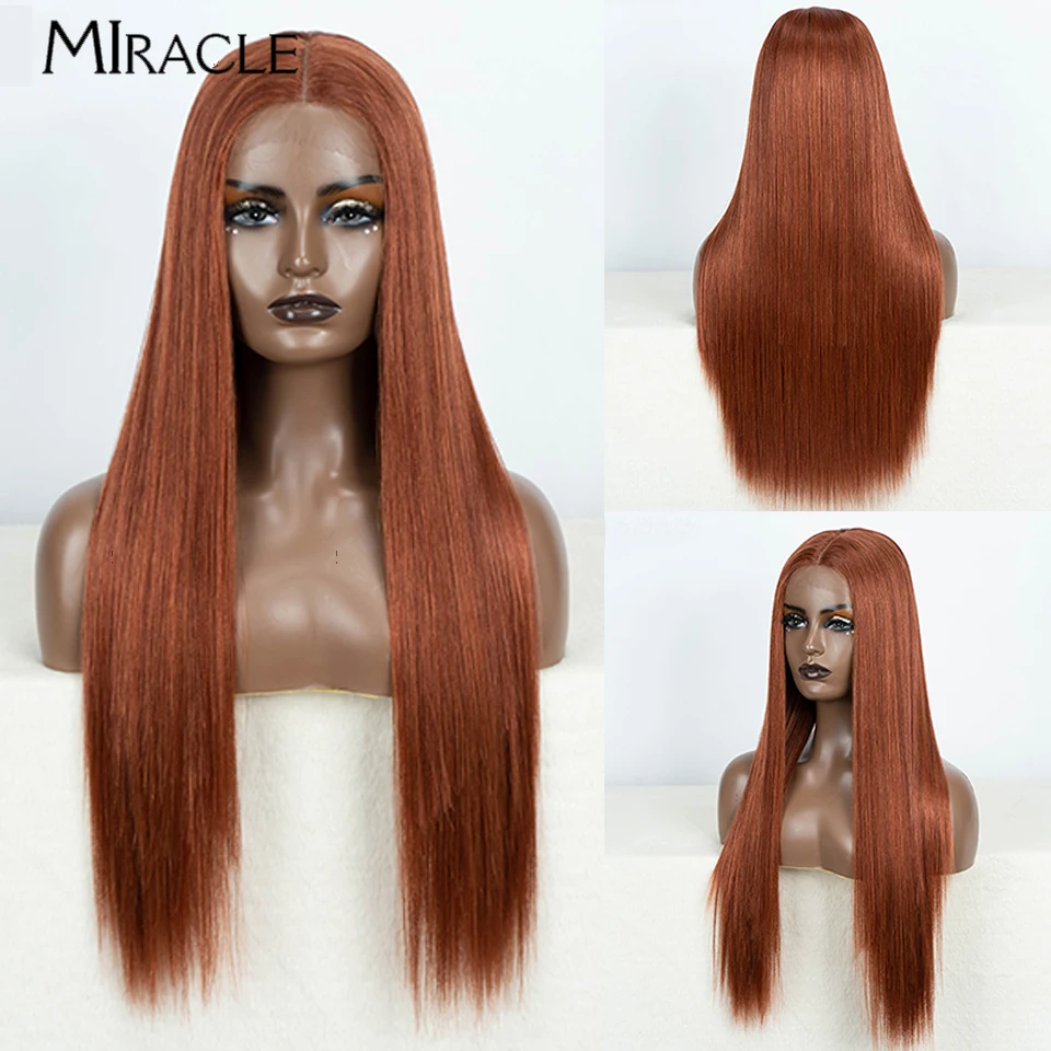 

MIRACLE Straight Synthetic Lace Front Wig for Women Ginger Ombre Blonde Lace Wigs Highlight Brown Soft Fake Hair Cosplay Wig