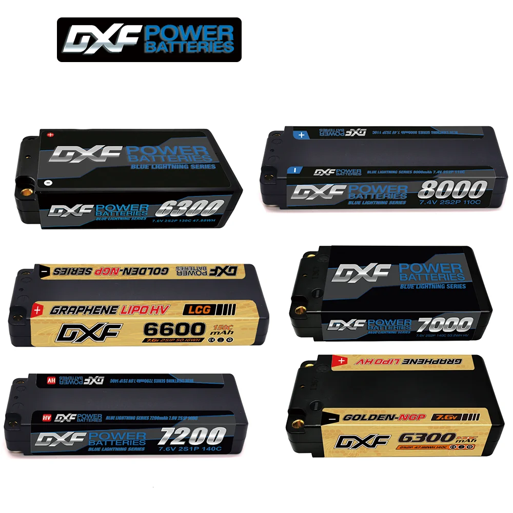 

DXF 2S Lipo Battery 7.6V 7.4V 6300mAh 6600mAh 7000mAh 7200mAh 8000mAh 8400mAh 9200mAh Hardcase with 5mm Bullet T Plug for RC Car