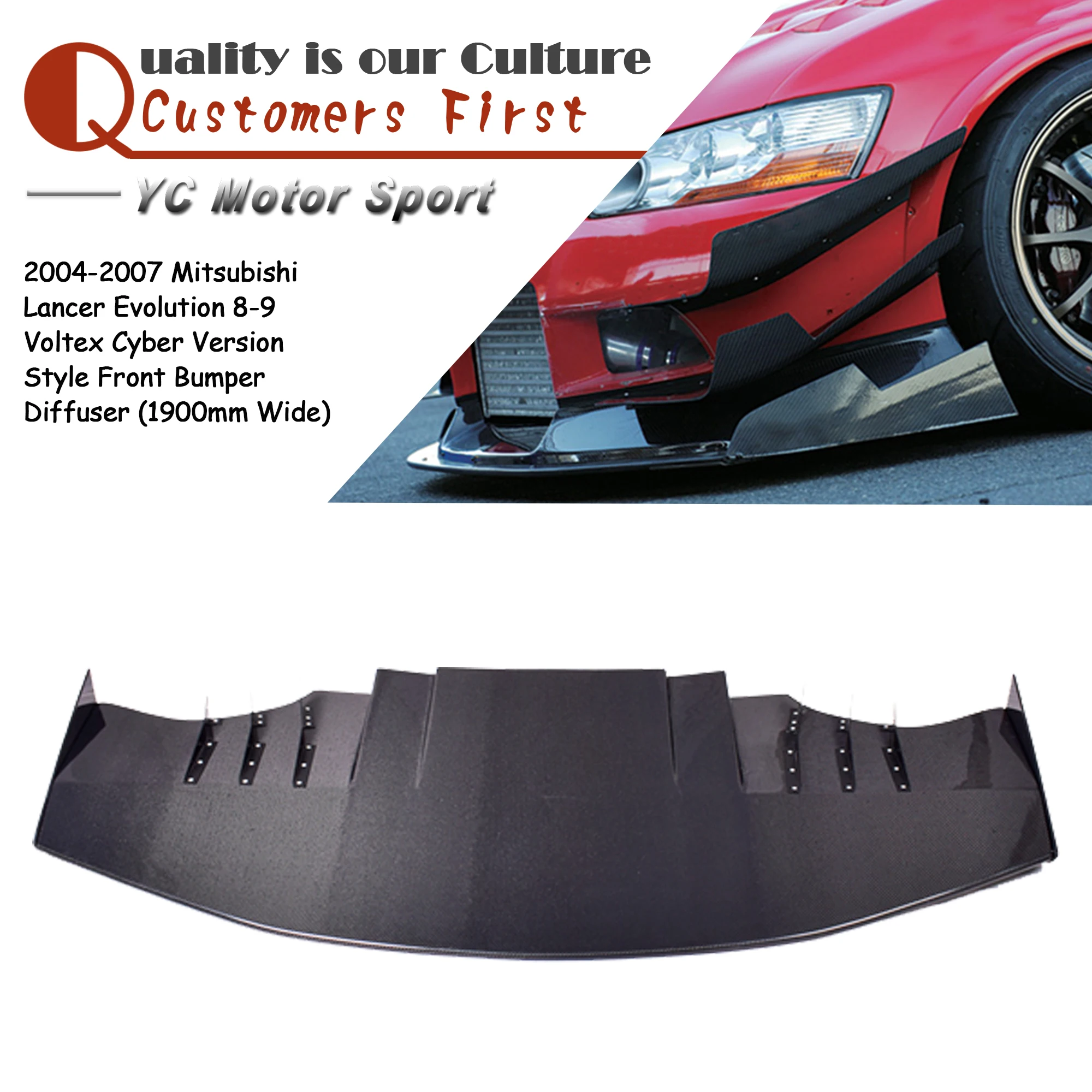 

CF Carbon Fiber Voltex Cyber Version Style Front Bumper Diffuser Fit For 2004-2007 EVO 8 EVO 9 Lancer Evolution 8-9 1900mm Wide