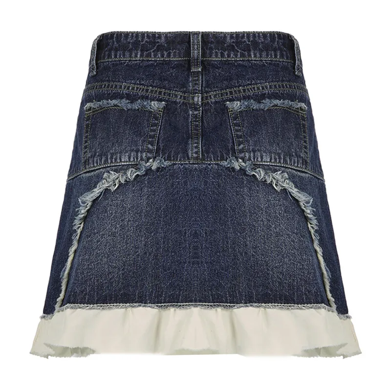 Generic Xingqing Y2k Dark Academia Aesthetic Low Waist Denim Skirt Star