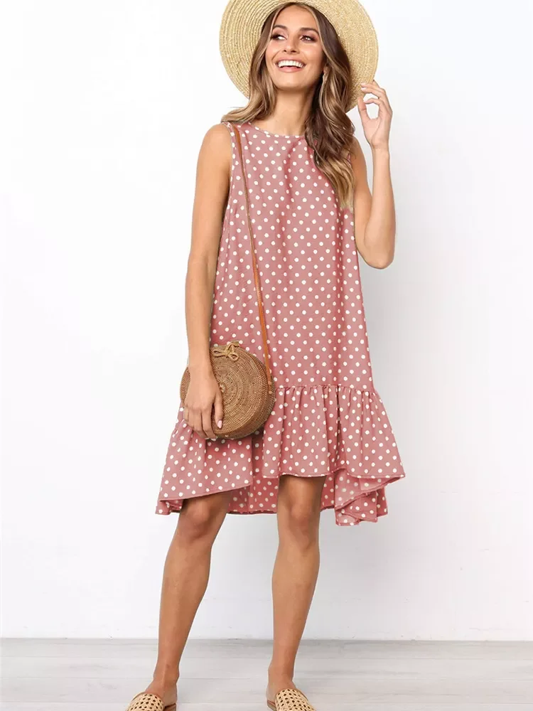 Summer Loose Casual Dresses For Women 2023 O Neck Polka Dot Sleeveless Ruffle Chiffon Sundress Beach Outfits Dress
Summer Loose Casual Dresses For Women 2023 O Neck Polka Dot Sleeveless Ruffle Chiffon Sundress Beach Outfits Dress