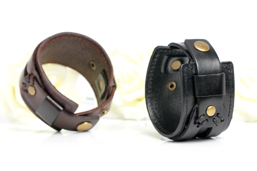 Tyo fecho duplo preto & marrom cor pulseira de couro do plutônio 18-20cm tamanho cinto pulseiras para festa de aniversário presente atacado Tyo fecho duplo preto & marrom cor pulseira de couro do plutônio 18-20cm tamanho cinto pulseiras para festa de aniversário presente atacado