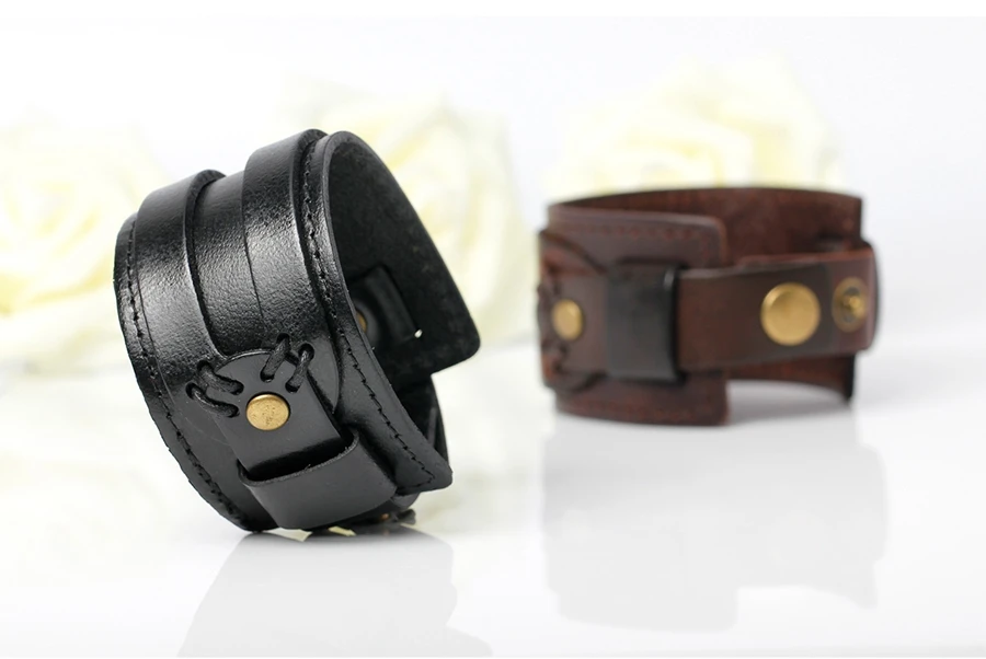 Tyo fecho duplo preto & marrom cor pulseira de couro do plutônio 18-20cm tamanho cinto pulseiras para festa de aniversário presente atacado Tyo fecho duplo preto & marrom cor pulseira de couro do plutônio 18-20cm tamanho cinto pulseiras para festa de aniversário presente atacado