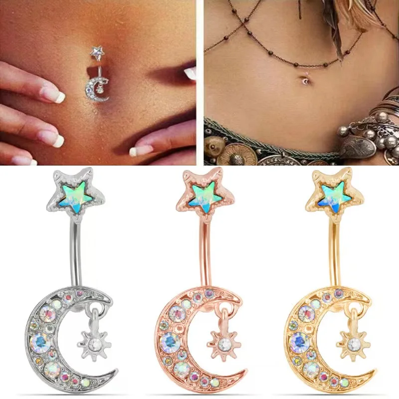 1pc fashionable and creative zircon stars moon navel ring, dreamy and beautiful navel nail piercing jewelry
1pc fashionable and creative zircon stars moon navel ring, dreamy and beautiful navel nail piercing jewelry