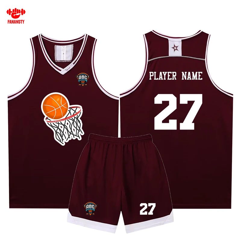 

Set Training Sportwear Jerseys 24-25 Customize Basketball DIY Team Name Number Logo Children Uniform Suits For Men Boys