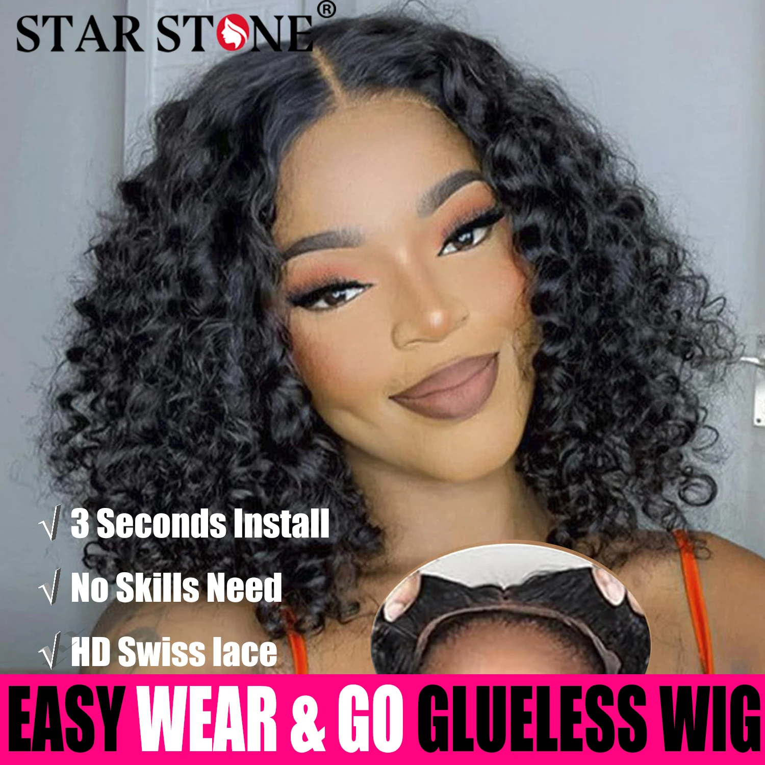 

Deep Wave Glueless Wig Human Hair Ready To Wear 180% Short Curly Bob Wig Brazilian Human Hair HD 6X4 4X4 Lace Closure Curly Wigs