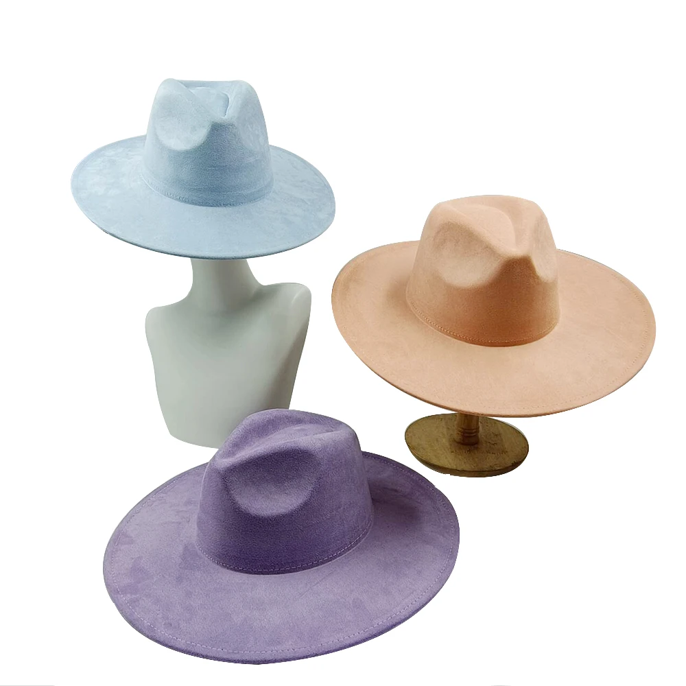 

Winter Suede Fedora Hat 9.5cm Women's Hat Colorful Wide Brim Church Jazz Hat Panama Hat