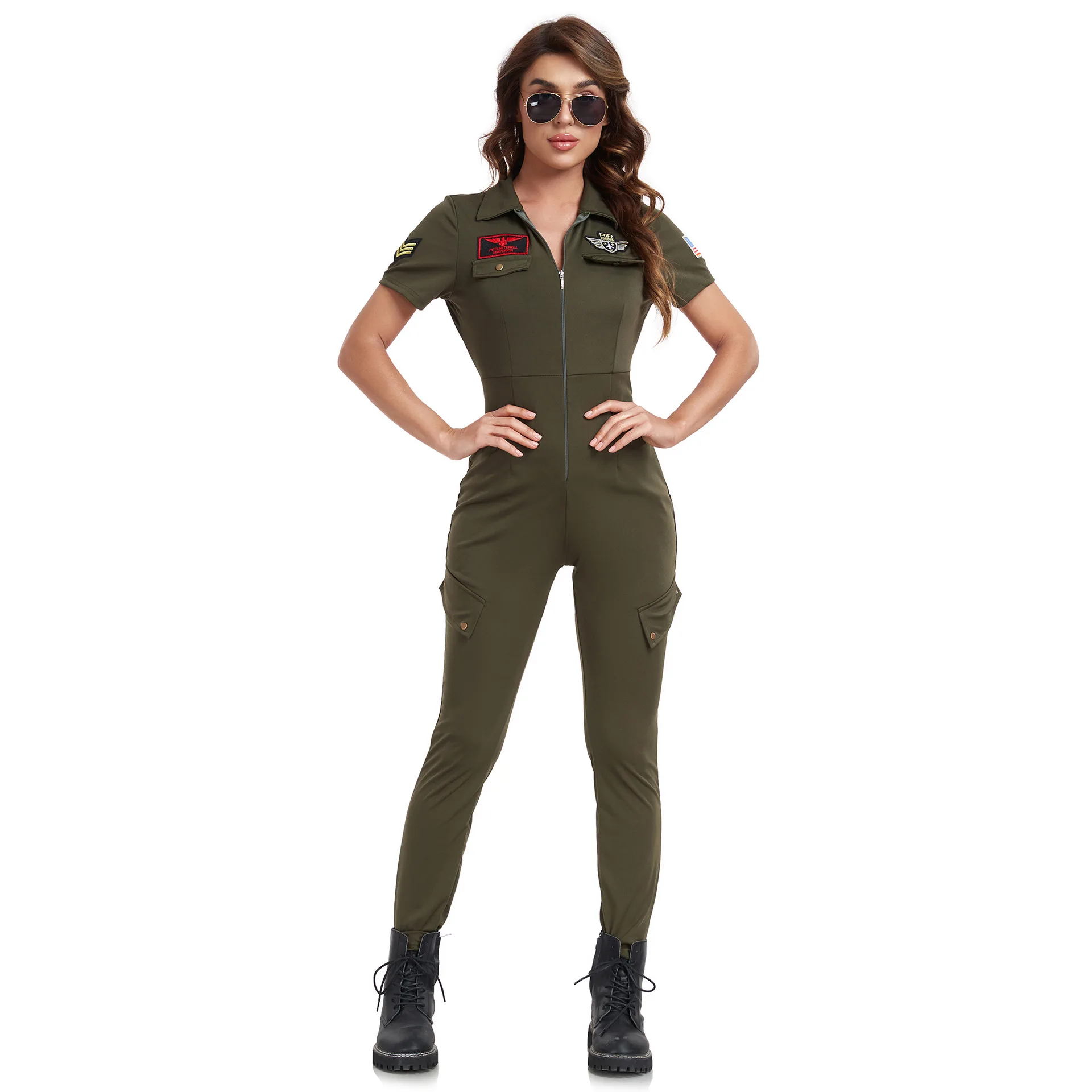 Women'S Military Pilot Costume Army Green Tight Fitting Zipper Jumpsuit Halloween Carnival Party Cosplay Militarily Flight Suit
Women'S Military Pilot Costume Army Green Tight Fitting Zipper Jumpsuit Halloween Carnival Party Cosplay Militarily Flight Suit