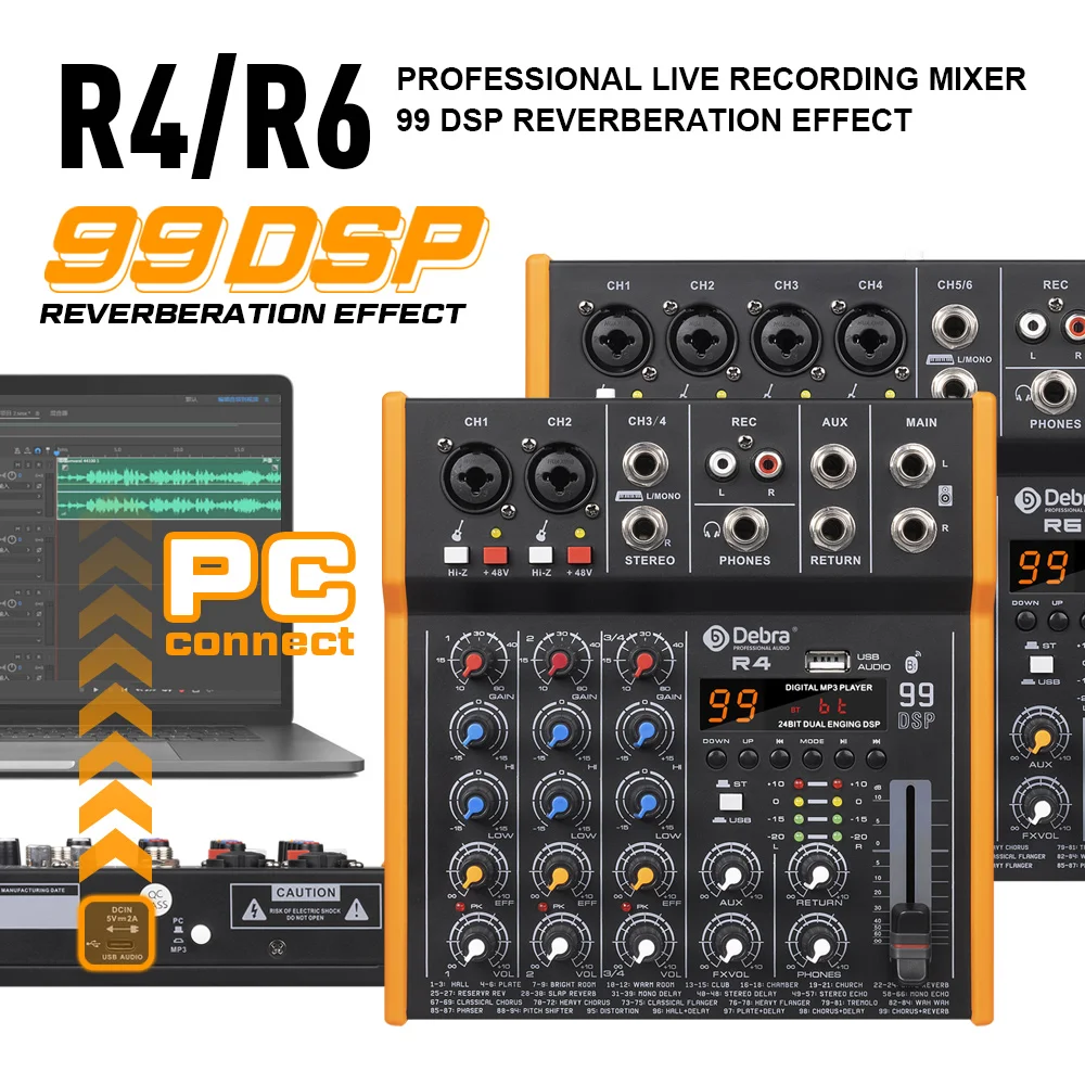 Debra New R4/R6 99DSP Stereo Audio Mixer DJ Controller 48V 6.5 mm Output TypeC Sound Card For Live Mixing PC Recording
Debra New R4/R6 99DSP Stereo Audio Mixer DJ Controller 48V 6.5 mm Output TypeC Sound Card For Live Mixing PC Recording