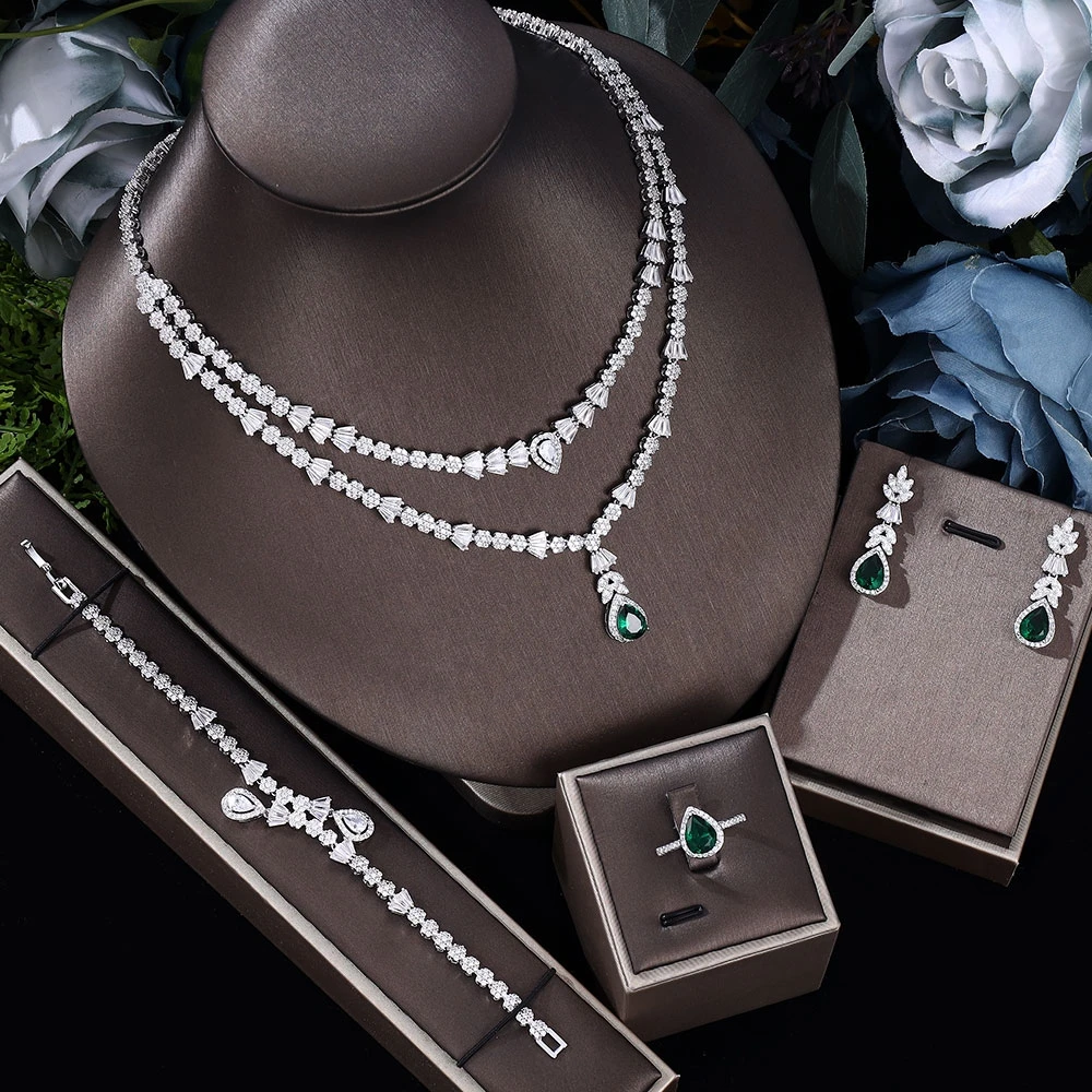Nigeria 4pcs Bridal Zirconia Jewelry Sets For Women Party, Luxury Dubai Nigeria platinum plating CZ Crystal Wedding Jewelry Sets
Nigeria 4pcs Bridal Zirconia Jewelry Sets For Women Party, Luxury Dubai Nigeria platinum plating CZ Crystal Wedding Jewelry Sets